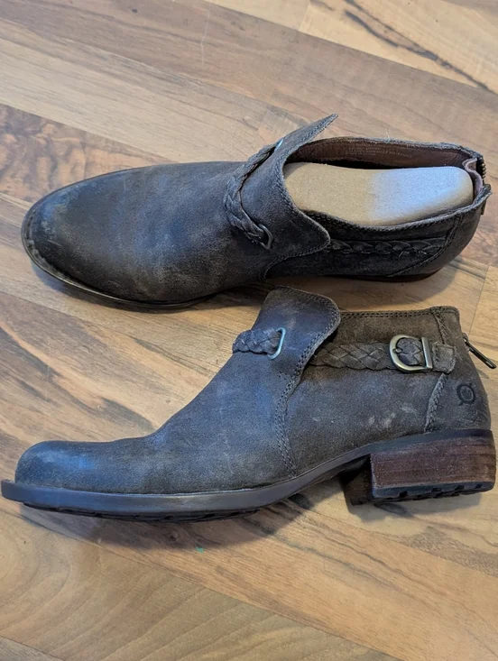 Born Sylvia Braided Strap Low Ankle Boots - Brown Gray - Picture 4 of 10